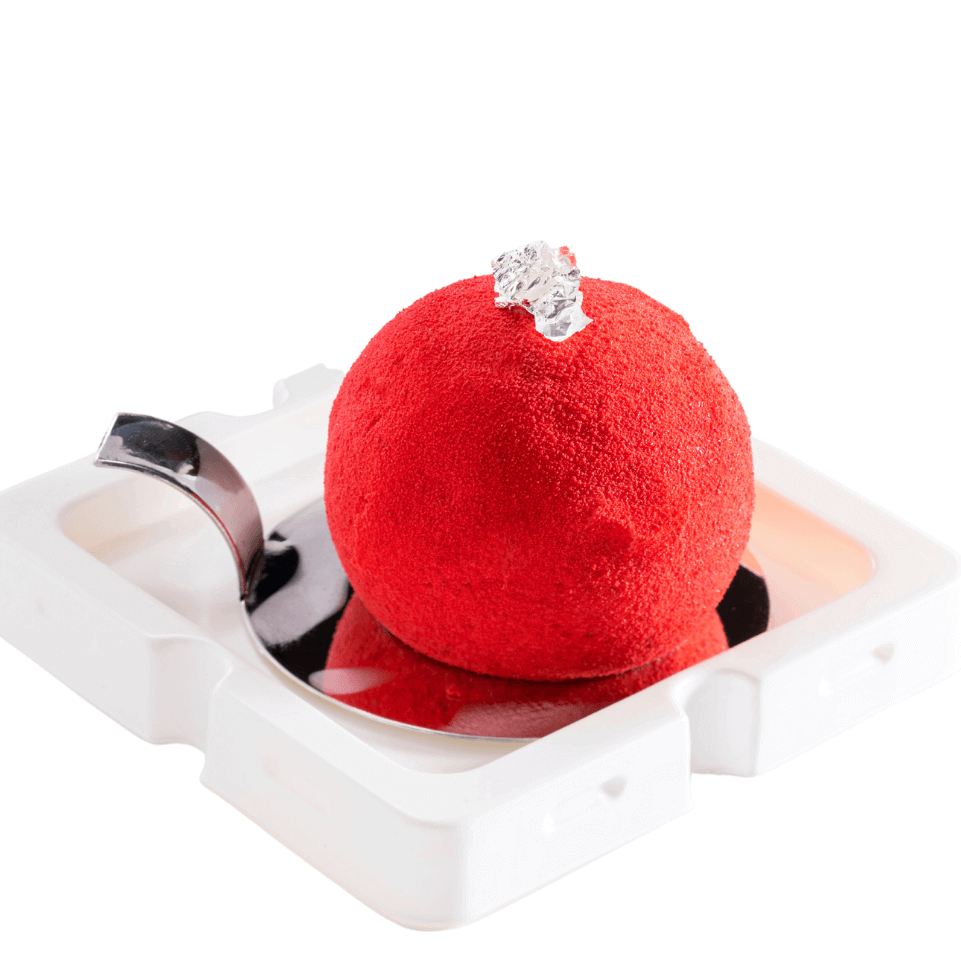 little red dot - petit mao shan wang durian mousse cake with lychee